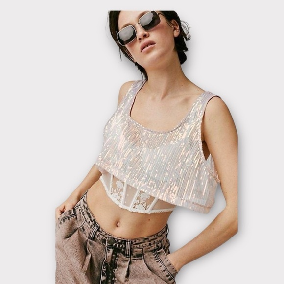 FP X EastNWestLabel Sheer Sequin Boxy Cami - Picture 1 of 10